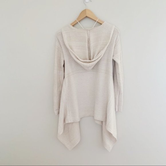 Mossimo | Open Knit Beige Hooded Boho Cardigan - Picture 3 of 4